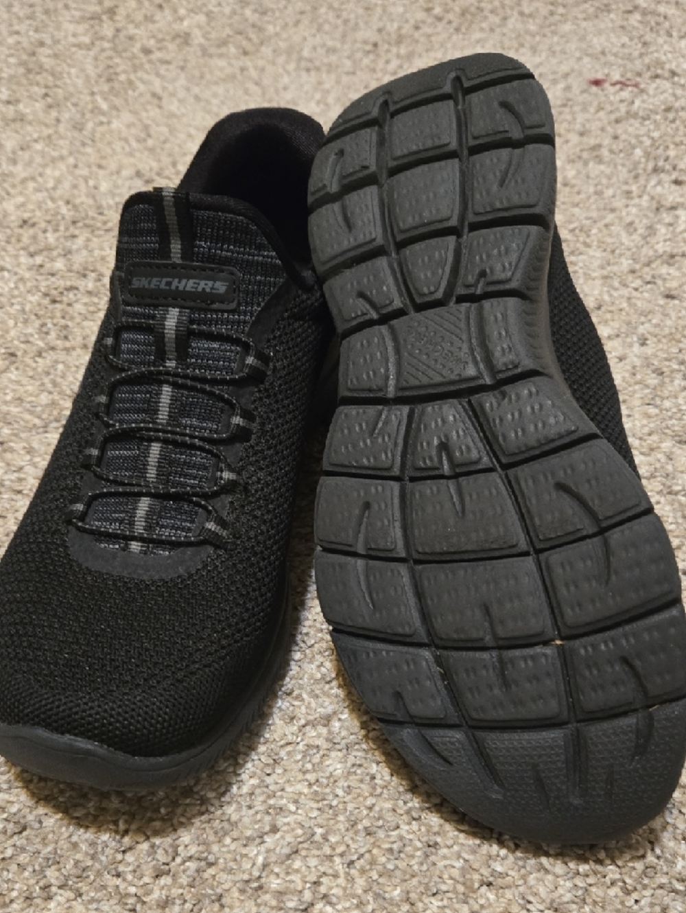 Skechers Black Knit Slip-On Athletic Sneakers with Gray Accent - Picture 2 of 4